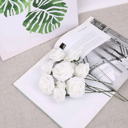 50-Piece Realistic Foam Rose Wedding Set - White Artificial Flowers