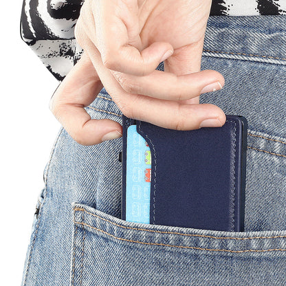 TOYFID Wallet With PU Leather Cover,Aluminum Alloy Pop Up Wallet Holder Card