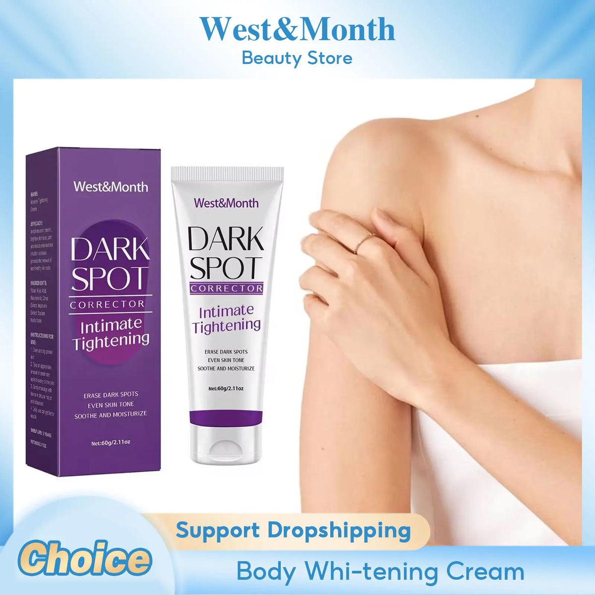 Body Whitening Cream Fade Joint Elbow Knee Armpit Pigmentation Underarm Melanin Bleaching Moisturizing Dark Spot Corrector Cream by PETAL & GLOW