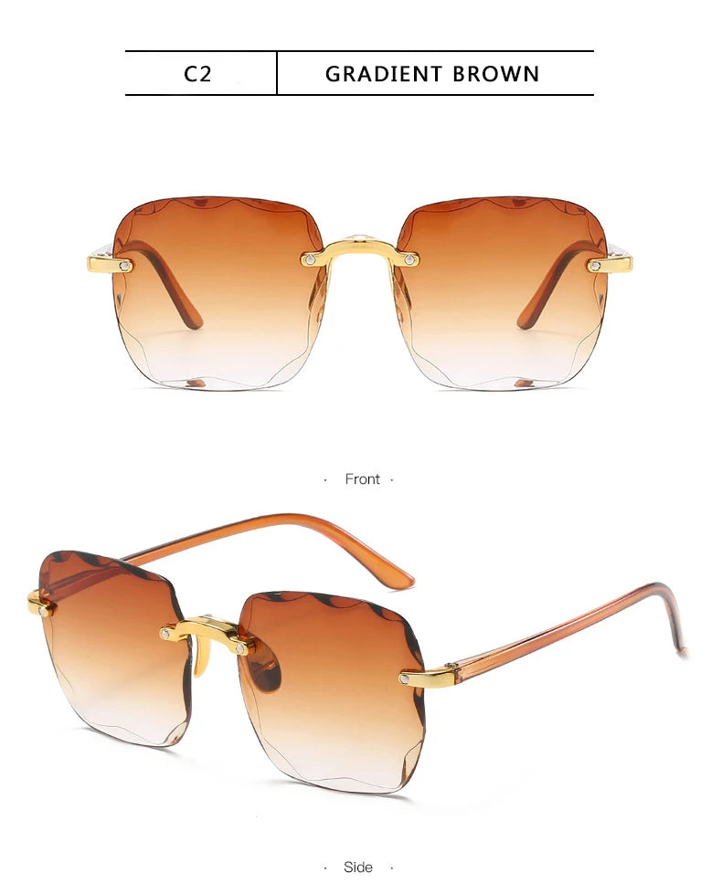 3PCS Square Rimless Sunglasses Women Luxury Brand Designer Summer Red Glasses Fashion Sun glasses For Men UV400 Shades Oculos