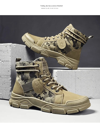 Military Boots for Men Autumn High Top Camouflage Desert Casual Flats Mens Boot Breathable Non Slip Work Shoes Zapatillas Hombre by PETAL & GLOW