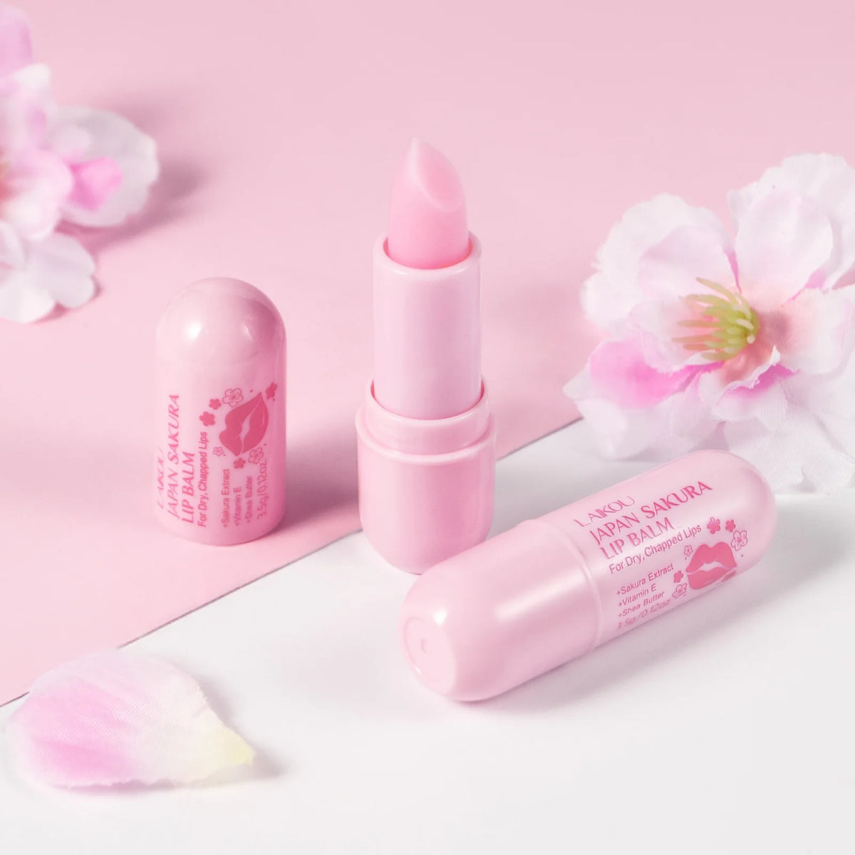 LAIKOU Japan Sakura Lip Balm 3.5g Shea Butter Vitamin E Nourishing Hydrating Moisturizer For Dry Chapped Lips Daily Lip Repair