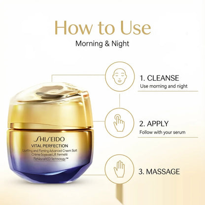 Shiseido Vital Perfection Uplifting Firming Advanced Cream 50ml Safflower Extract Lifting Smoothing Nourishing Moisturiser