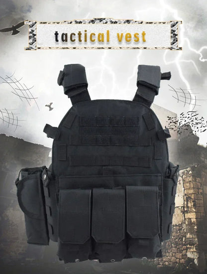 6094 Military Tactical Vest Body Armor Combat Army CS Gear Hunting Plate Carrier Airsoft Accessories Wargame Pouch Molle Vest by PETAL & GLOW