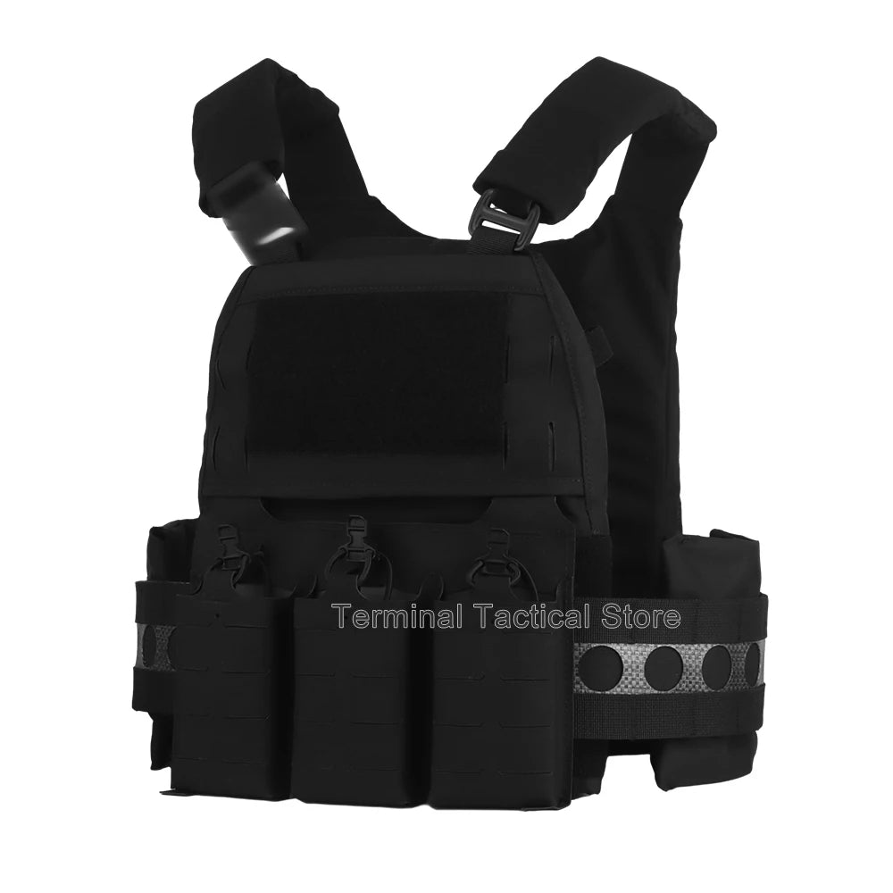 Ferro V5 FCPC Tactical Plate Carrier Quick Release Portable Body Armor Molle Airsoft Hunting Vest with 556 Triple Magazine Pouch by PETAL & GLOW