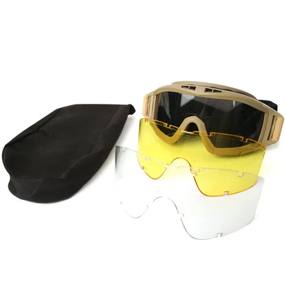 Tactical Goggles Mountaineering Shooting Sunglasses Windproof Sand Control Motocross CS Glasses 3 Lenses Replaceable Motorcycle by PETAL & GLOW