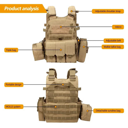 6094 Military Tactical Vest Body Armor Combat 1Army CS Gear Hunting Plate Carrier Airsoft Accessories Wargame Pouch Molle Vest by PETAL & GLOW