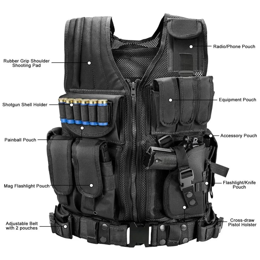 Adjustable Molle Tactical Vest Military Combat Body Armor Vests Security Hunting Army Outdoor CS Game Airsoft Training Jacket by PETAL & GLOW