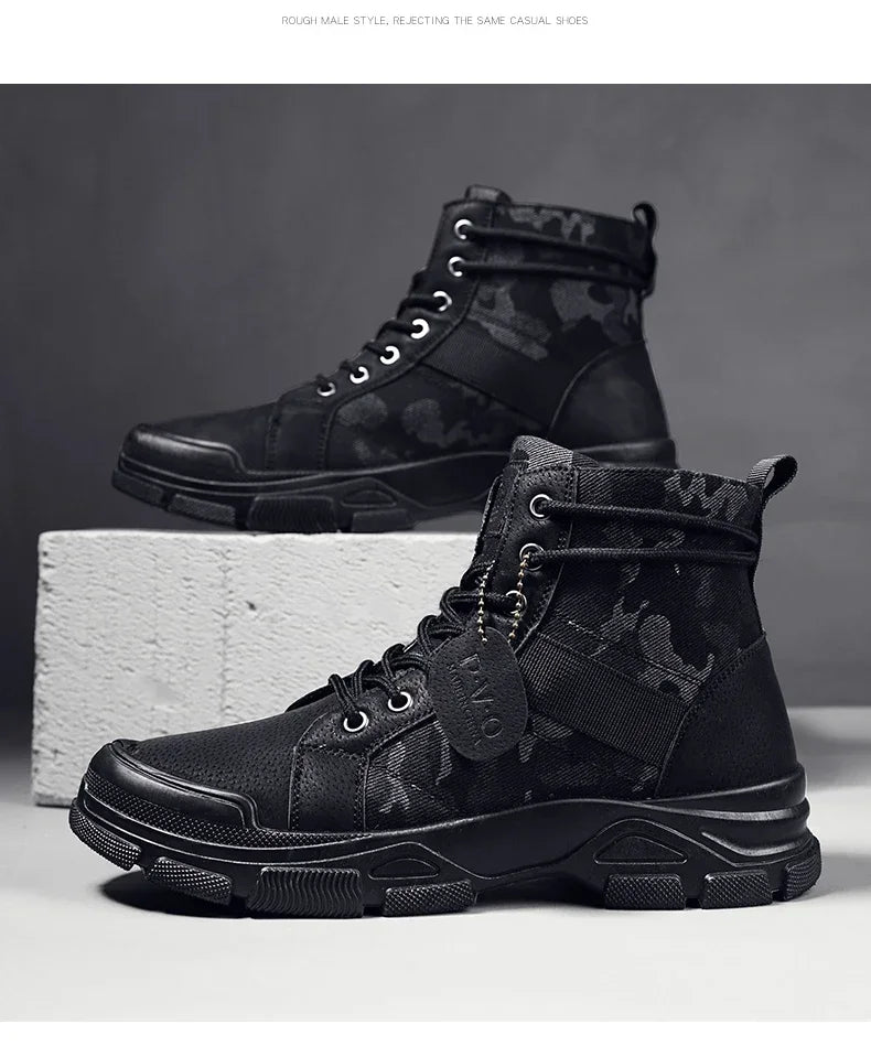 Military Boots for Men Autumn High Top Camouflage Desert Casual Flats Mens Boot Breathable Non Slip Work Shoes Zapatillas Hombre by PETAL & GLOW
