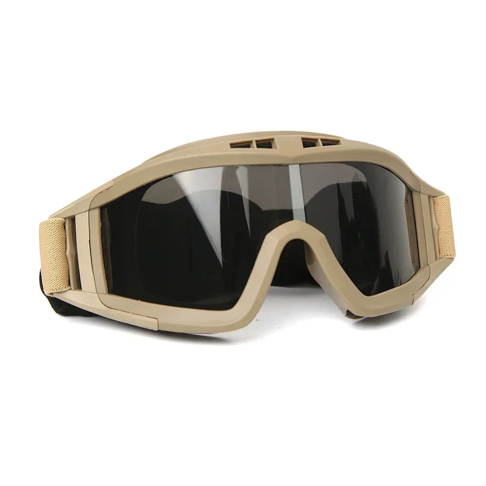 New Airsoft Tactical Goggles 3 Lens Windproof Dustproof Shooting Motocross Motorcycle Mountaineering Glasses CS Safe Protection by PETAL & GLOW