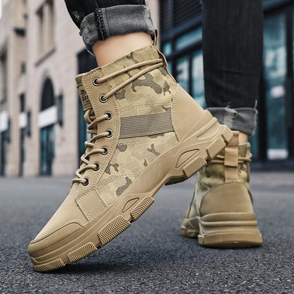 Military Boots for Men Autumn High Top Camouflage Desert Casual Flats Mens Boot Breathable Non Slip Work Shoes Zapatillas Hombre by PETAL & GLOW