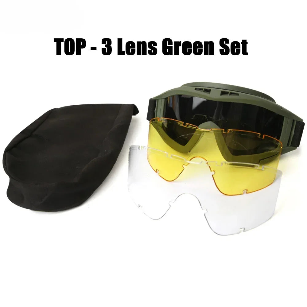 Tactical Goggles Mountaineering Shooting Sunglasses Windproof Sand Control Motocross CS Glasses 3 Lenses Replaceable Motorcycle by PETAL & GLOW