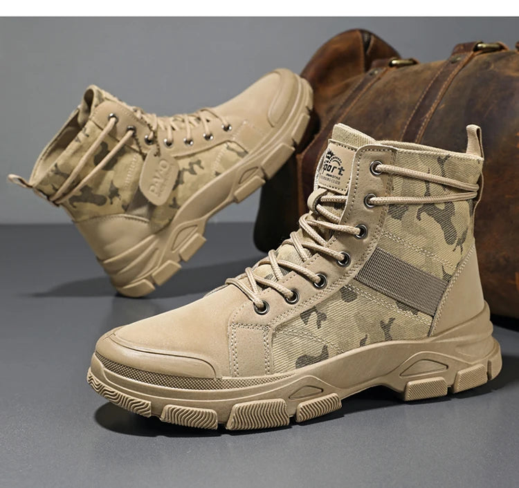 Military Boots for Men Autumn High Top Camouflage Desert Casual Flats Mens Boot Breathable Non Slip Work Shoes Zapatillas Hombre by PETAL & GLOW