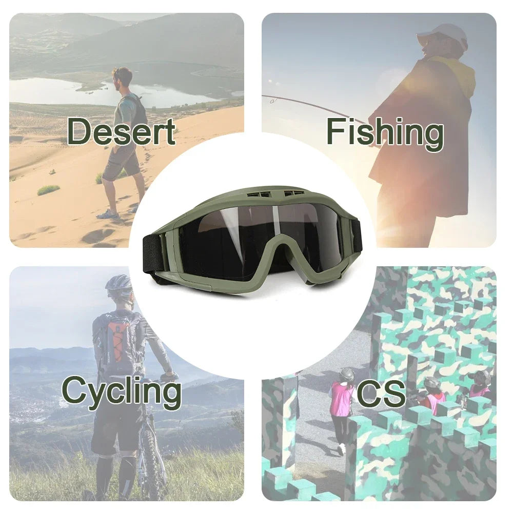 Tactical Goggles Mountaineering Shooting Sunglasses Windproof Sand Control Motocross CS Glasses 3 Lenses Replaceable Motorcycle by PETAL & GLOW