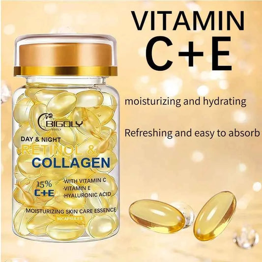 Retinol Collagen Essence Ampoules (90pcs) | Anti-Aging Face Serum for Firming & Moisturizing