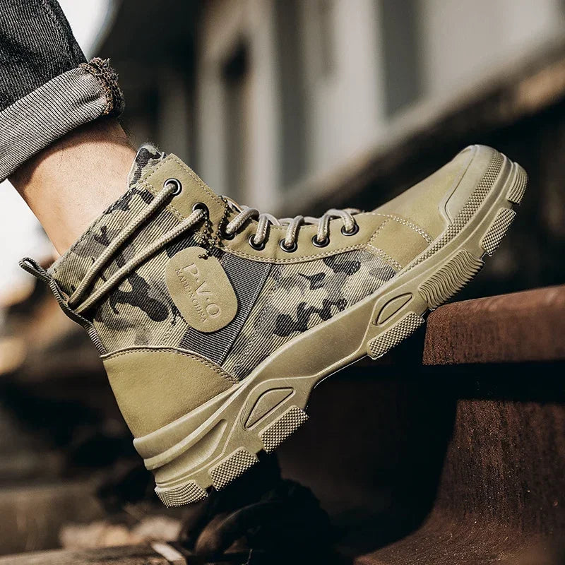 Military Boots for Men Autumn High Top Camouflage Desert Casual Flats Mens Boot Breathable Non Slip Work Shoes Zapatillas Hombre by PETAL & GLOW