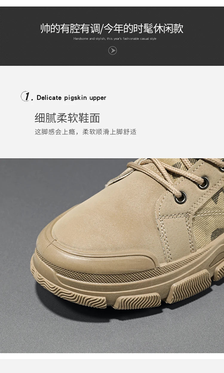 Military Boots for Men Autumn High Top Camouflage Desert Casual Flats Mens Boot Breathable Non Slip Work Shoes Zapatillas Hombre by PETAL & GLOW