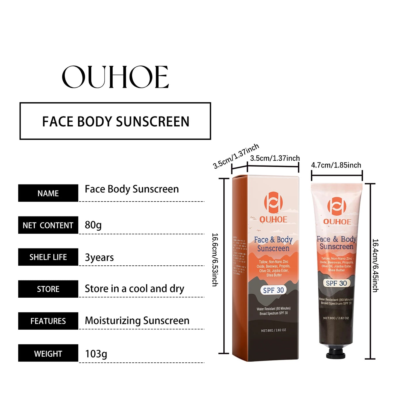 Facial Body Sunscreen UV Protection Waterproof Oil Control Sunblock Moisturizing Brightening Refresh Summer Anti Sunburn Spf30+