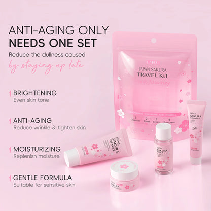 LAIKOU Japan Sakura Travel Kit 4PCS Hydrating Skincare Set Sunscreen Moisturizer Mini Set TSA Approved Travel Essentials by PETAL & GLOW