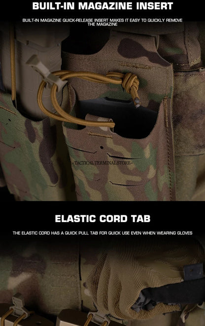 Ferro V5 FCPC Tactical Plate Carrier Quick Release Portable Body Armor Molle Airsoft Hunting Vest with 556 Triple Magazine Pouch by PETAL & GLOW