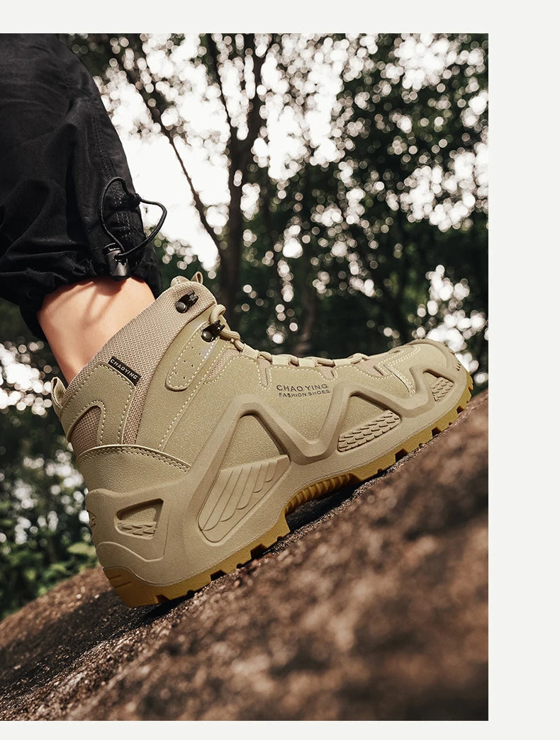 Men Tactical Boots Army Boots Mens Military Desert Waterproof Work Safety Shoes Climbing Hiking Shoes Ankle Men Outdoor Boots by PETAL & GLOW