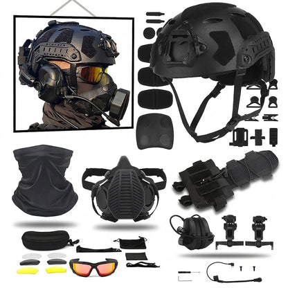 Tactical Helmet Set with Mask Goggles & Headset, Full Face Fast Helmet for Airsoft Paintball Shooting Gear, Military Cosplay by PETAL & GLOW