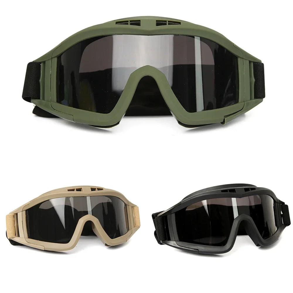 Tactical Goggles Mountaineering Shooting Sunglasses Windproof Sand Control Motocross CS Glasses 3 Lenses Replaceable Motorcycle by PETAL & GLOW