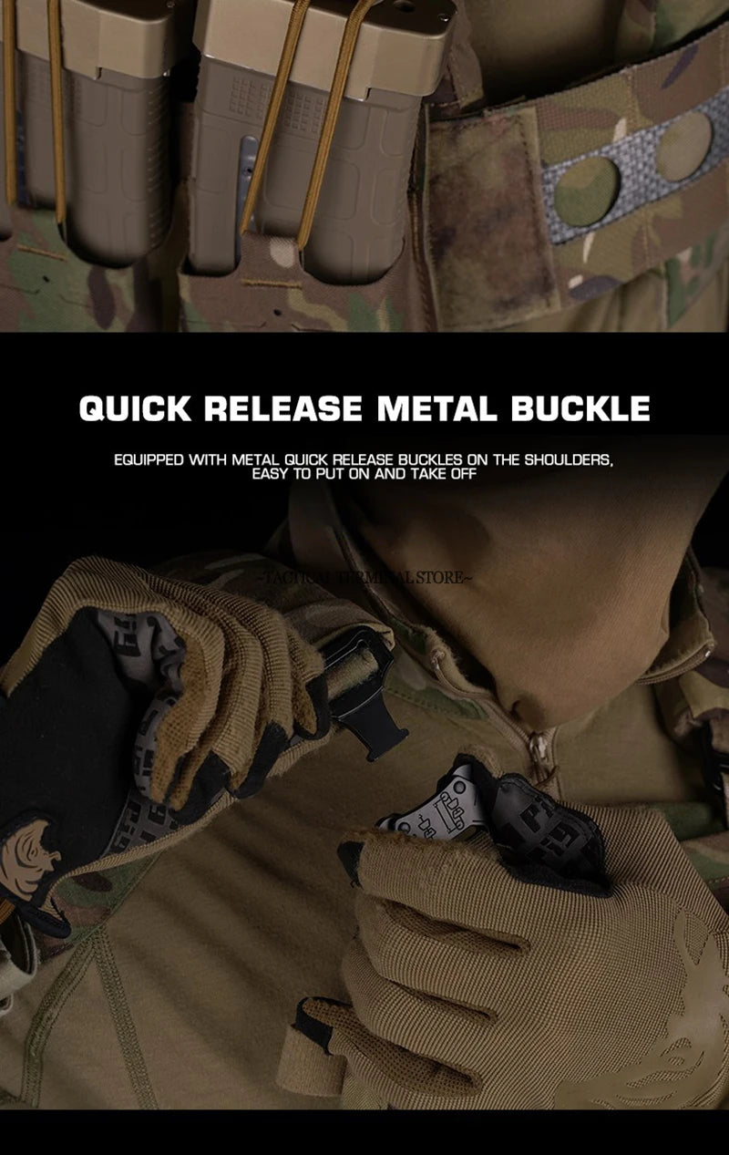 Ferro V5 FCPC Tactical Plate Carrier Quick Release Portable Body Armor Molle Airsoft Hunting Vest with 556 Triple Magazine Pouch by PETAL & GLOW