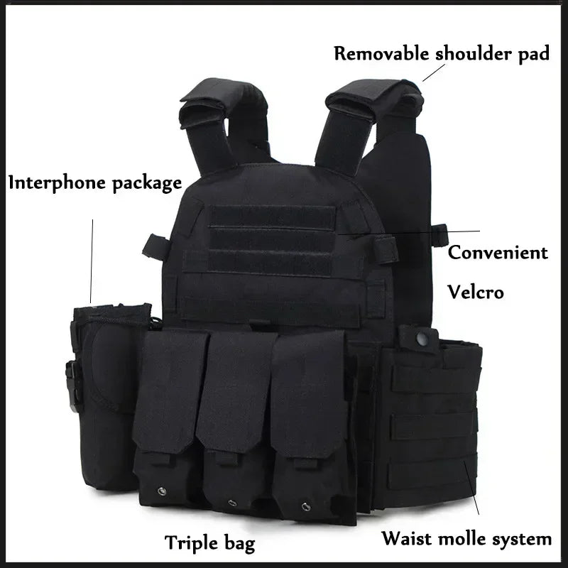 6094 Military Tactical Vest Body Armor Combat 1Army CS Gear Hunting Plate Carrier Airsoft Accessories Wargame Pouch Molle Vest by PETAL & GLOW