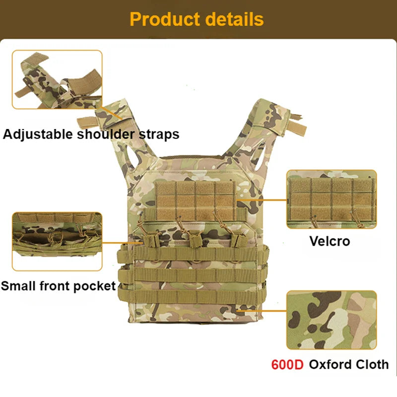 Nylon Tactical Vest Body Armor Hunting Carrier Airsoft Accessories Combat MOLLE Camo Vests by PETAL & GLOW