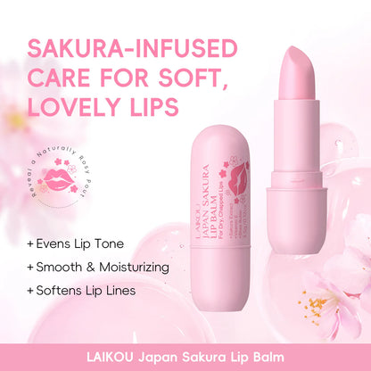 LAIKOU Japan Sakura Lip Balm 3.5g Shea Butter Vitamin E Nourishing Hydrating Moisturizer For Dry Chapped Lips Daily Lip Repair
