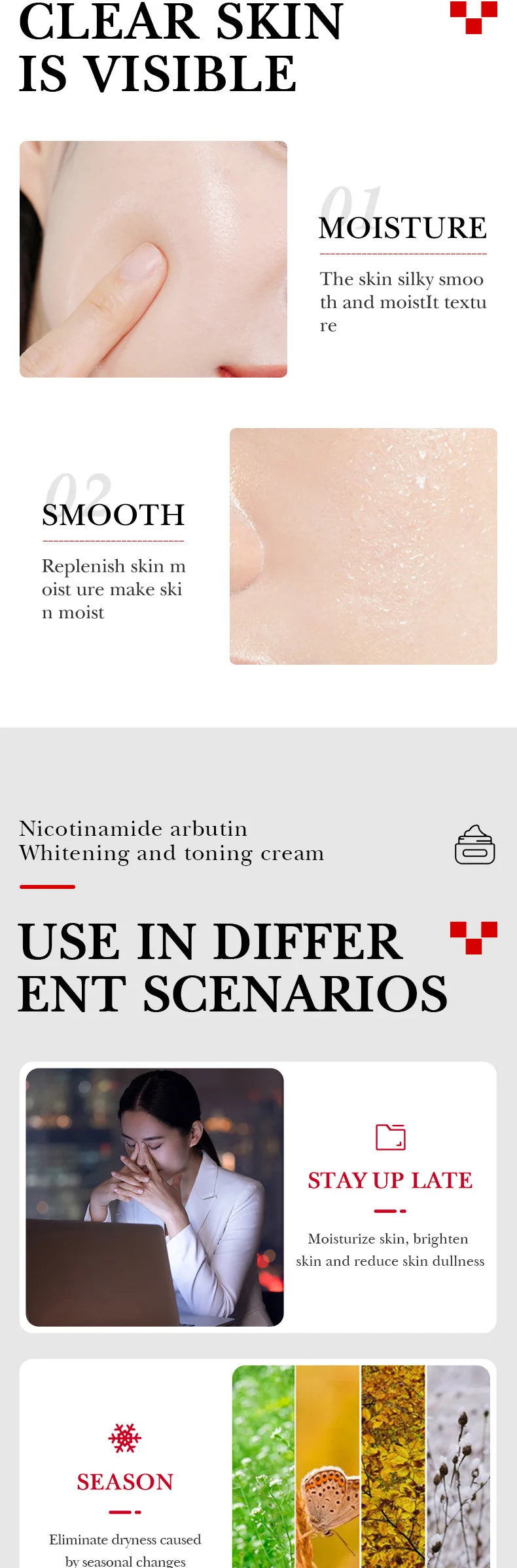 Face Care Nicotinamide Arbutin Whitening Cream Lightening Stain Whiten Cream Fade Dark Spot Face Cream Korean Skin Care Products by PETAL & GLOW