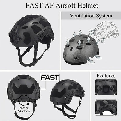 Tactical Helmet Set with Mask Goggles & Headset, Full Face Fast Helmet for Airsoft Paintball Shooting Gear, Military Cosplay by PETAL & GLOW