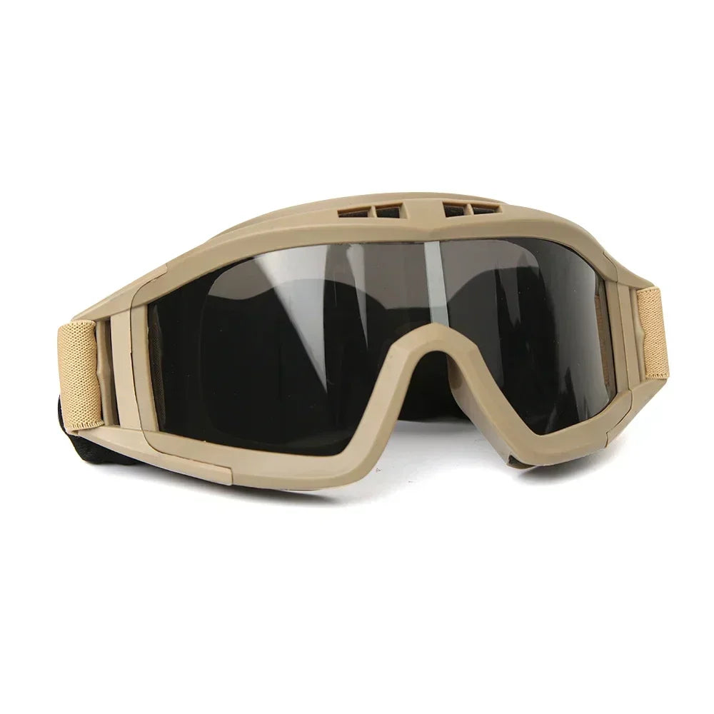 Tactical Goggles Mountaineering Shooting Sunglasses Windproof Sand Control Motocross CS Glasses 3 Lenses Replaceable Motorcycle by PETAL & GLOW