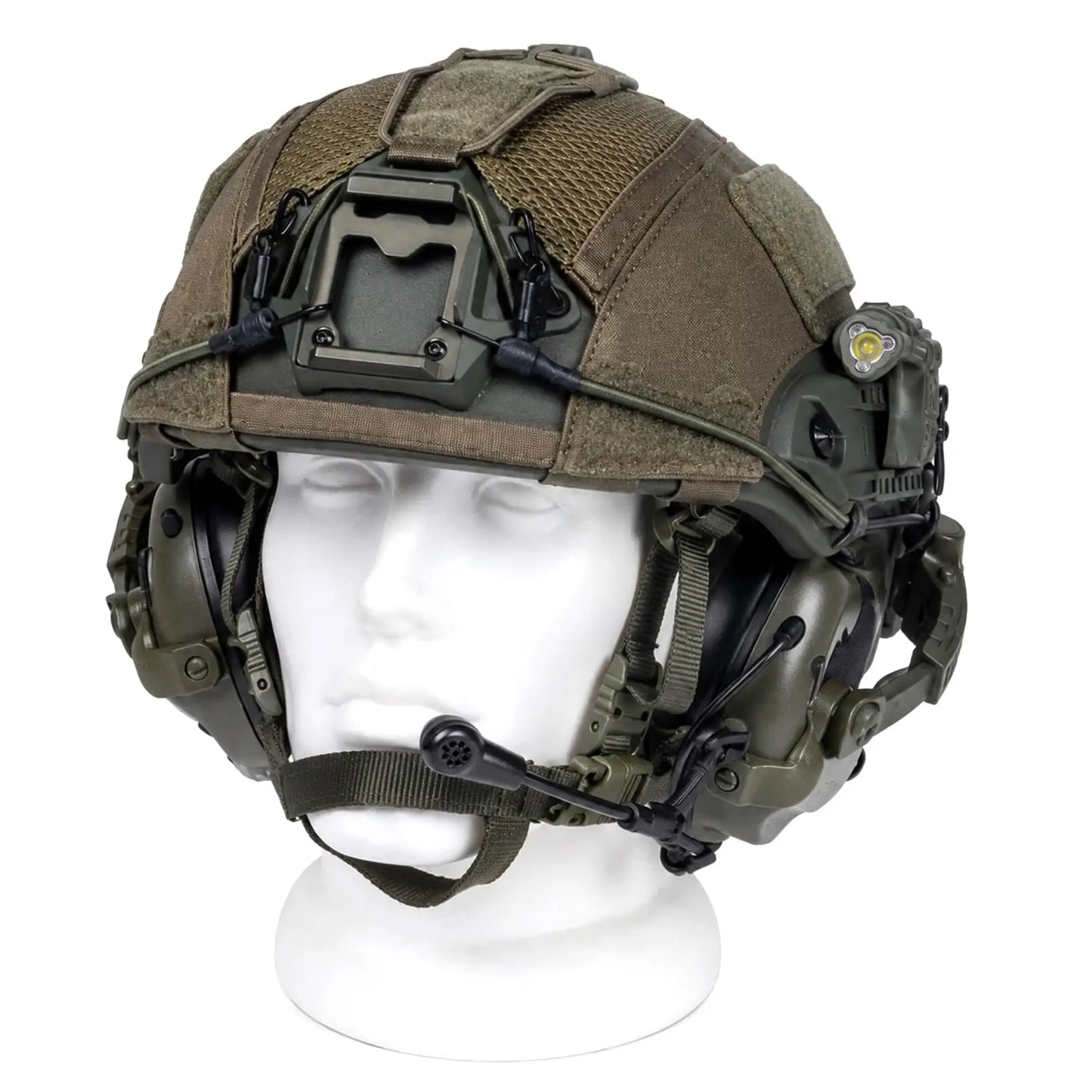 Airsoft Tactical Helmet Set with Headset, Rail LED Light and Mesh Cover, Lightweight FAST Helmet for Paintball Wargame by PETAL & GLOW