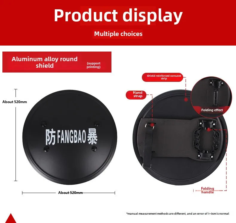 Metal Tactical Handheld Aluminum Alloy Round Shield Riot Shield Round Tactical Shield Security Equipment Security Equipment by PETAL & GLOW