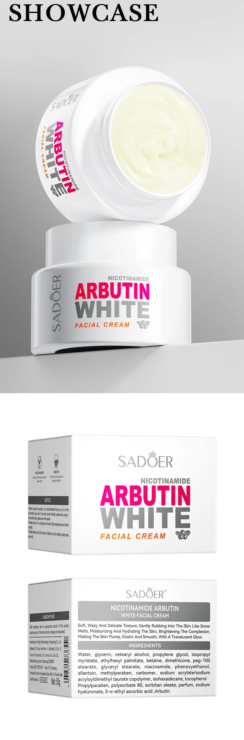 Face Care Nicotinamide Arbutin Whitening Cream Lightening Stain Whiten Cream Fade Dark Spot Face Cream Korean Skin Care Products by PETAL & GLOW