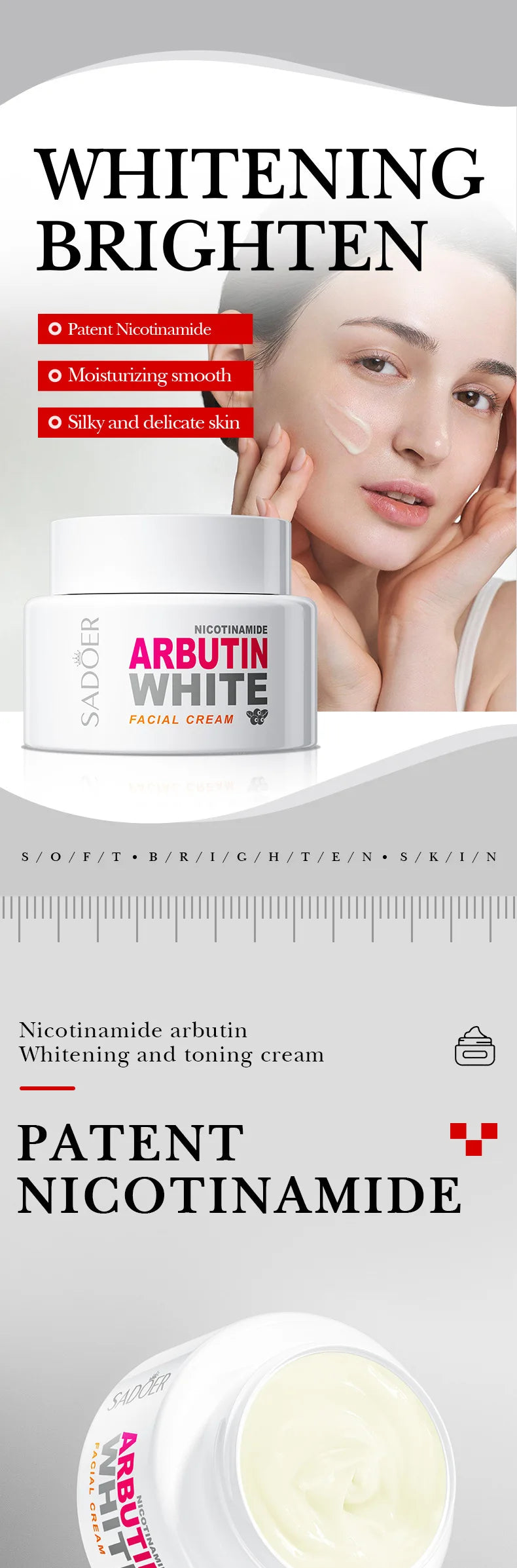 Face Care Nicotinamide Arbutin Whitening Cream Lightening Stain Whiten Cream Fade Dark Spot Face Cream Korean Skin Care Products by PETAL & GLOW