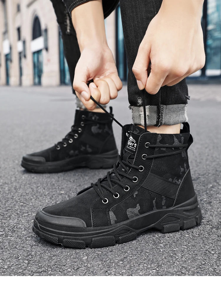 Military Boots for Men Autumn High Top Camouflage Desert Casual Flats Mens Boot Breathable Non Slip Work Shoes Zapatillas Hombre by PETAL & GLOW