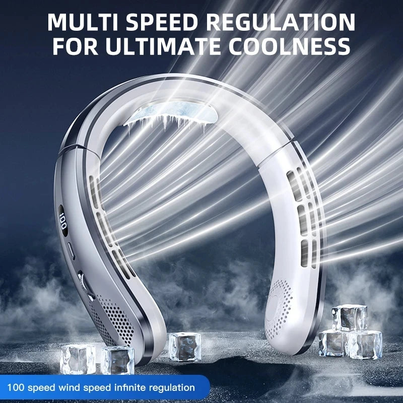Fan 3000mA Portable Mini Hanging Neck Fan Bladeless Neckband Fan Digital Display Power Air Cooler USB Rechargeable Electric Fans