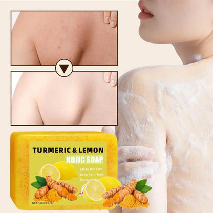 1/2PCs Lemon Turmeric Kojic Acid Soap Bar, Turmeric Soap Bar Brighten Even Skin Vitamin E, Gentle Lemon Soap For Face, Body Wash