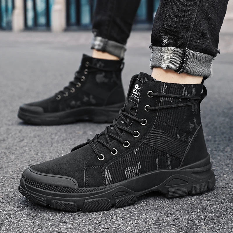 Military Boots for Men Autumn High Top Camouflage Desert Casual Flats Mens Boot Breathable Non Slip Work Shoes Zapatillas Hombre by PETAL & GLOW