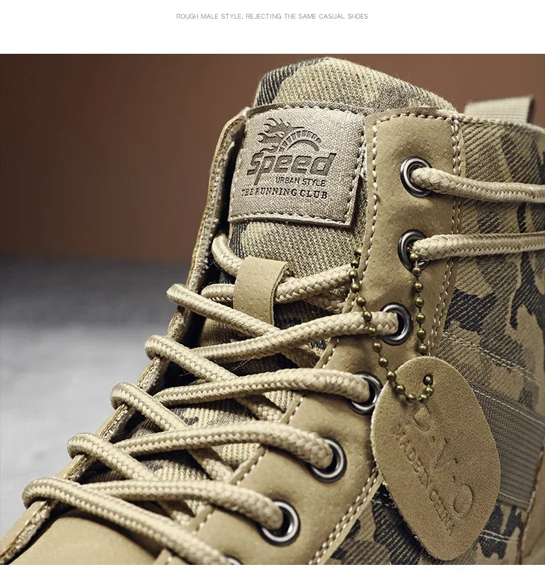 Military Boots for Men Autumn High Top Camouflage Desert Casual Flats Mens Boot Breathable Non Slip Work Shoes Zapatillas Hombre by PETAL & GLOW