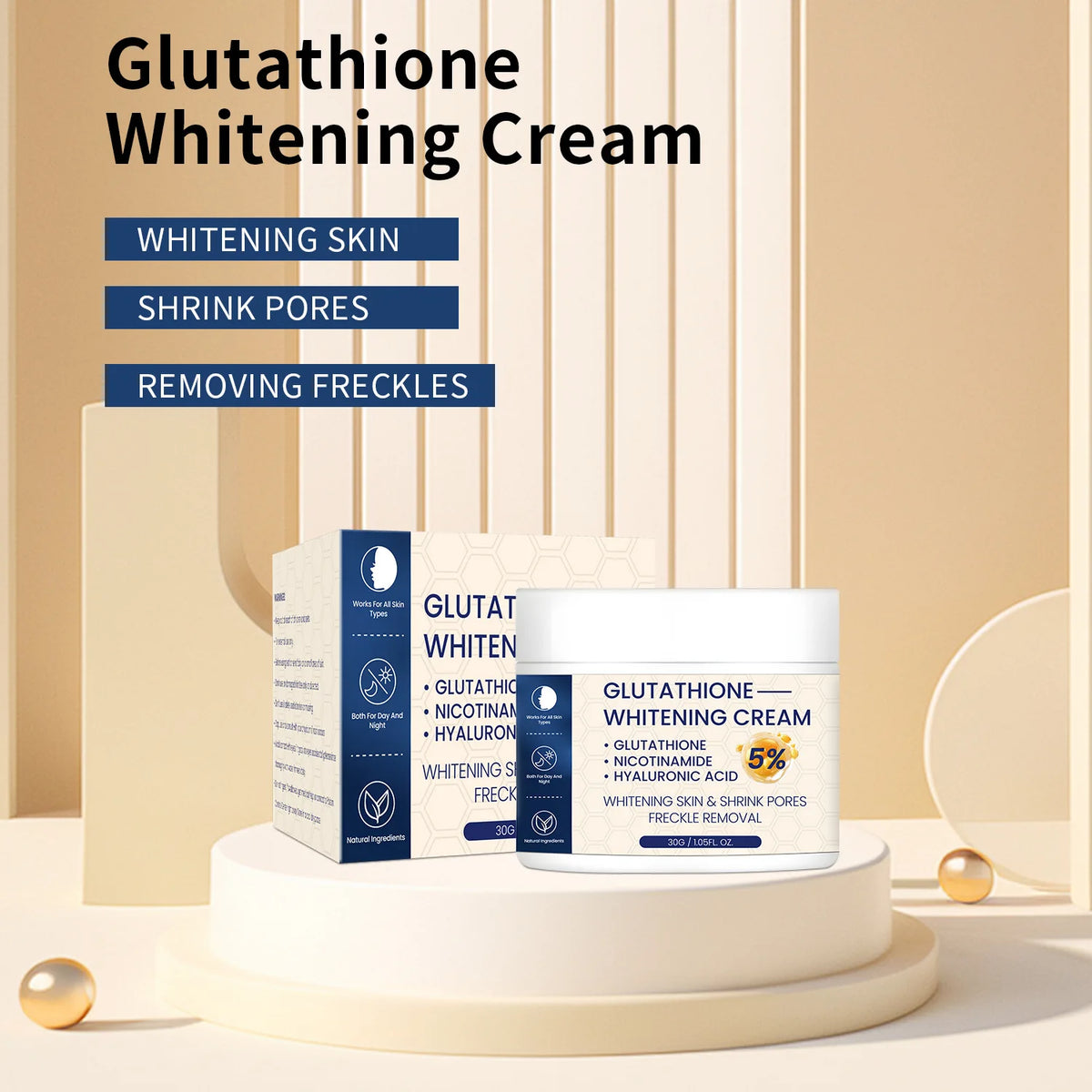 Whitening Face Cream, Reduce Dark Spots, Sun Spots, Melanin, With Collagen, Glutathione, Even Skin Tone For All Skin Types by PETAL & GLOW