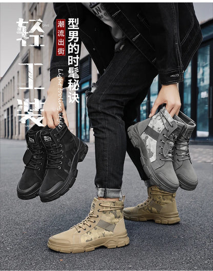 Military Boots for Men Autumn High Top Camouflage Desert Casual Flats Mens Boot Breathable Non Slip Work Shoes Zapatillas Hombre by PETAL & GLOW