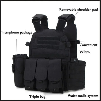 6094 Military Tactical Vest Body Armor Combat 1Army CS Gear Hunting Plate Carrier Airsoft Accessories Wargame Pouch Molle Vest by PETAL & GLOW