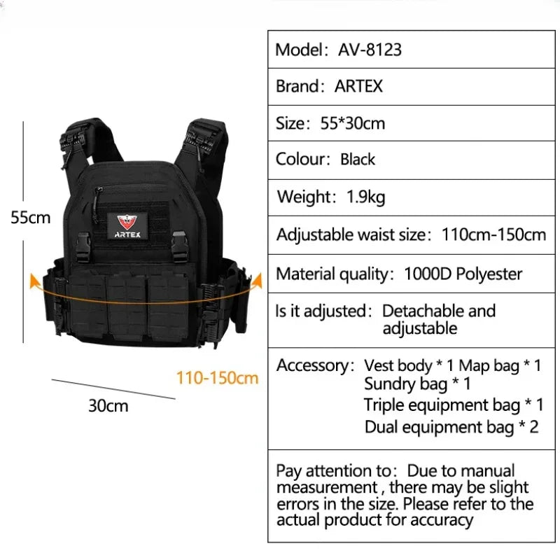 Artex New combat vest 6094 quick detachable light laser cut tactical vest black gear to carry airsoft carrier combat equipment by PETAL & GLOW