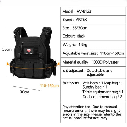 Artex New combat vest 6094 quick detachable light laser cut tactical vest black gear to carry airsoft carrier combat equipment by PETAL & GLOW