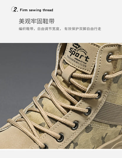 Military Boots for Men Autumn High Top Camouflage Desert Casual Flats Mens Boot Breathable Non Slip Work Shoes Zapatillas Hombre by PETAL & GLOW