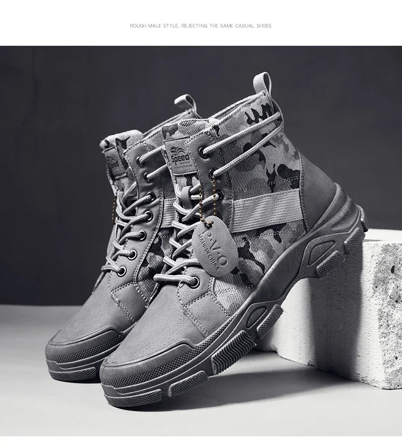 Military Boots for Men Autumn High Top Camouflage Desert Casual Flats Mens Boot Breathable Non Slip Work Shoes Zapatillas Hombre by PETAL & GLOW